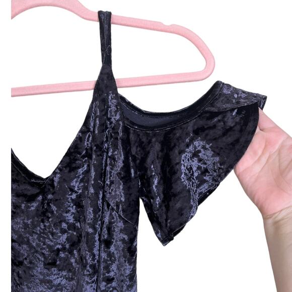 Design Lab cold shoulder dress black eggplant crushed velvet small NWT - Picture 2 of 6